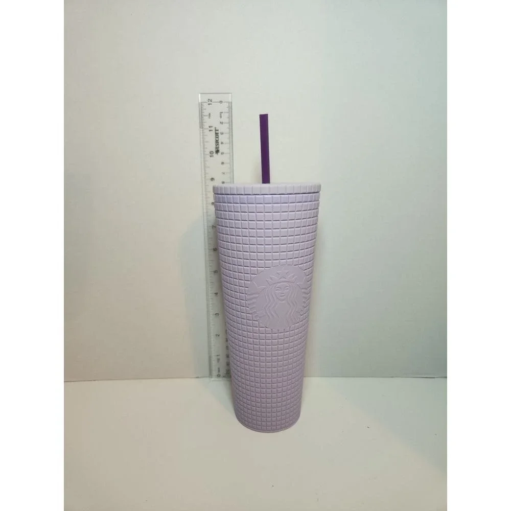 Starbucks 2021 Matte Lilac Lavender Grid Studded 24 oz Tumbler Soft Touch NEW